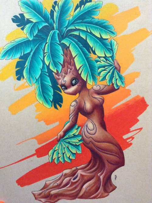 colored pencil by Starr, palm tree dryad