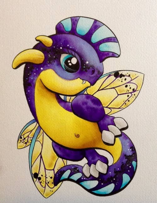 watercolor by Starr, space colored dragon